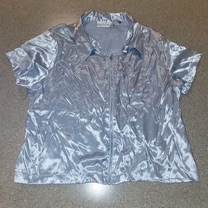 Blue/Silver zip up shirt 18/20 Y2K